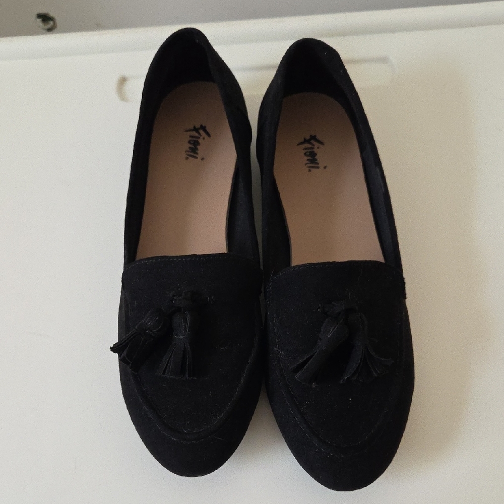 Fioni Ballet Flats Black Suede Leather Slip On Comfort Tassels Womens Size 6.5 - Picture 3 of 15